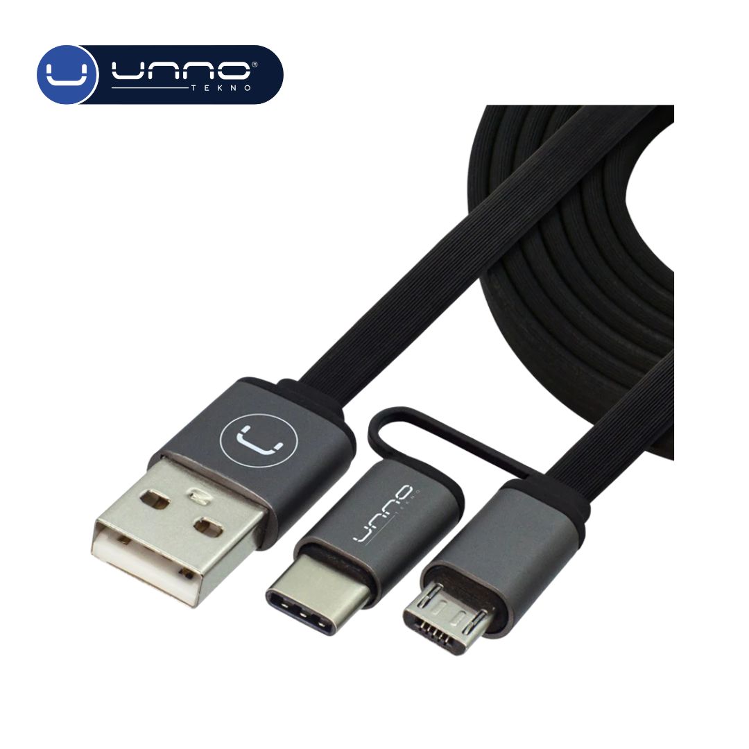 Cable UNNO TEKNO Tipo C y Micro USB 2 en 1 Series 1mts Gris (CB4056GY)