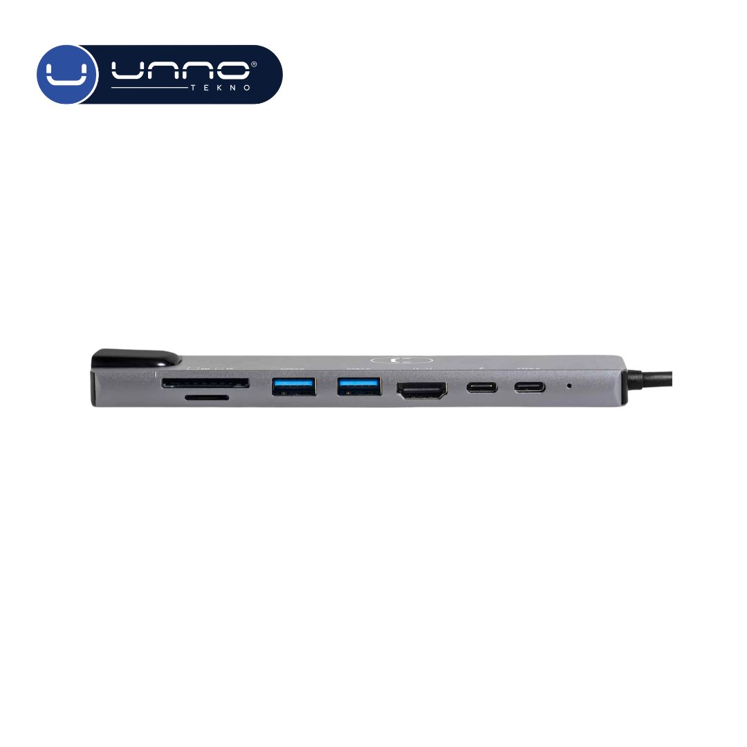 Hub UNNO TEKNO de 8 puertos HDMI + USB-A 3X2 + USB C 3X2 + MSD Y SD +LAN+ PD (HB1109SV)