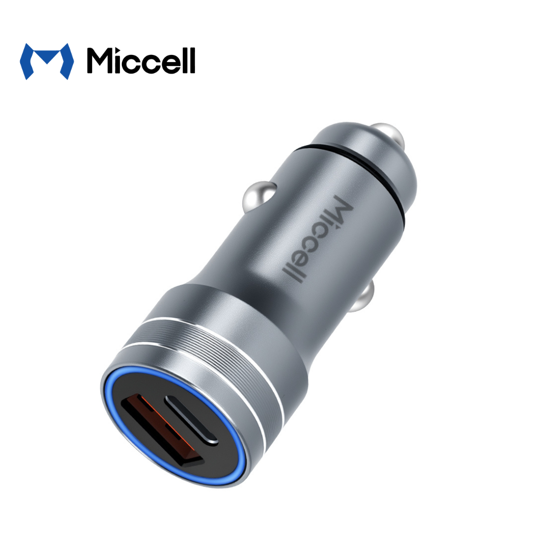 Cargador Miccell para carro 2 Puertos 1 USB-A + 1 USB-C  48W Gris (VQ-C48)