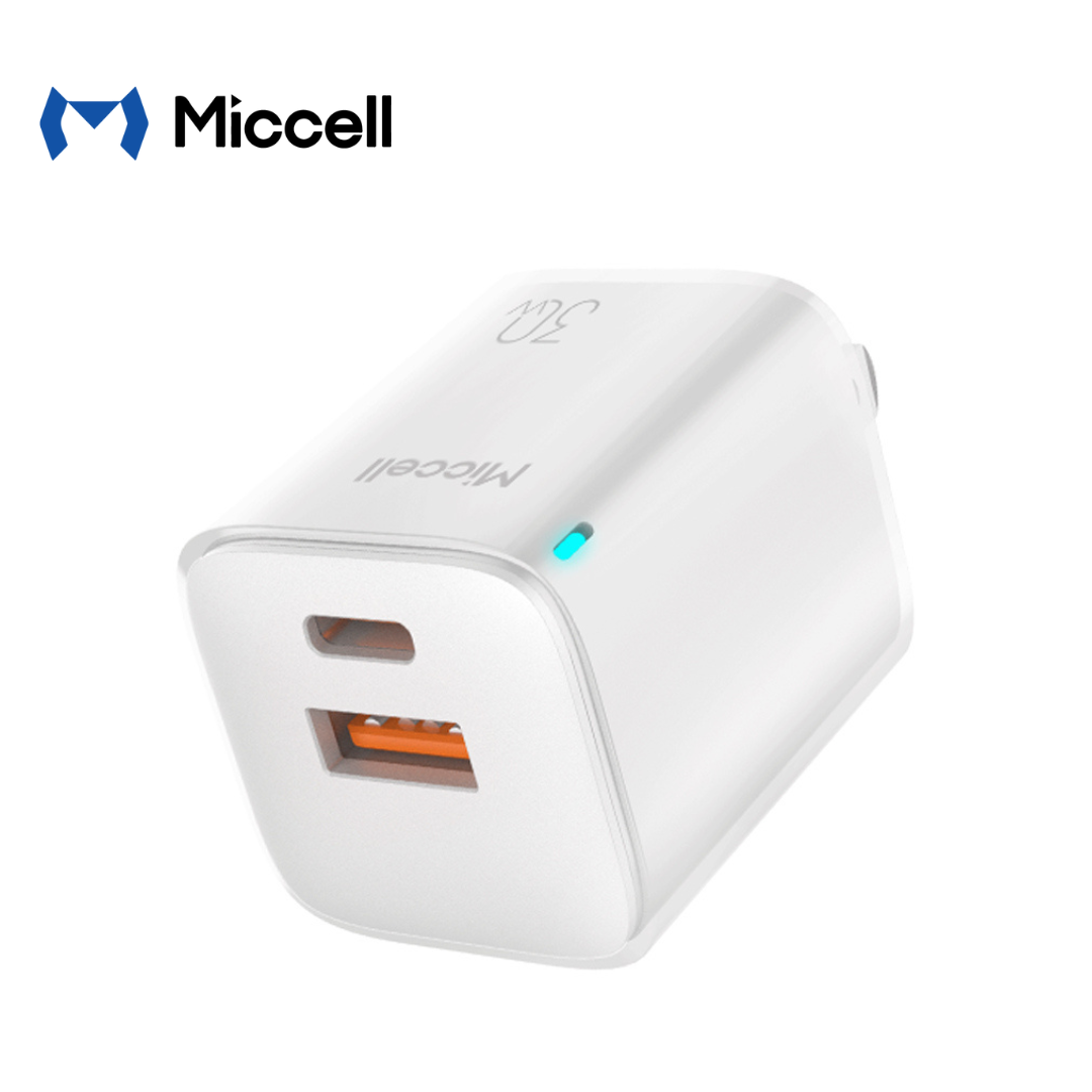 Kit Cargador Miccell  completo 1 Puerto USB-C + 1 USB- A con Cable USB-C a USB-C 1mt 30W (VQ-T16)