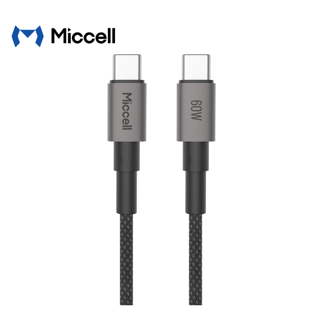 Cable Miccell Trenzado Tipo USB-C A USB-C 60W 1.2m Gris (VQ-D34)
