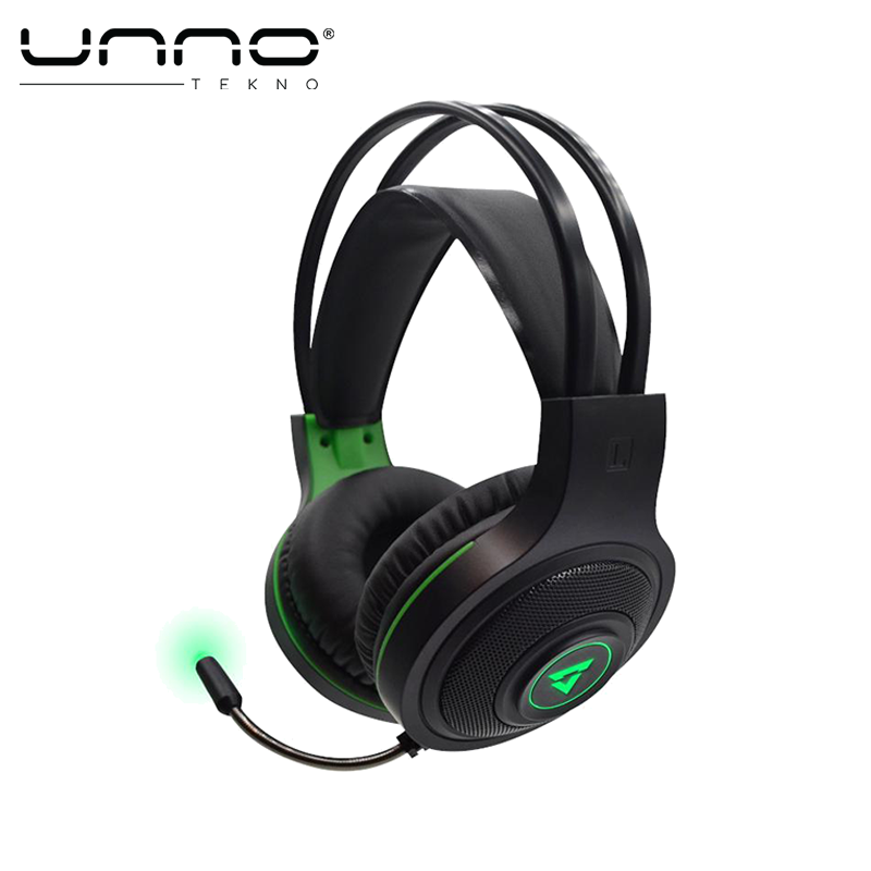 Audifono UNNO TEKNO Brave Gaming 3.5 mm Negro con Verde (HS7235GN)