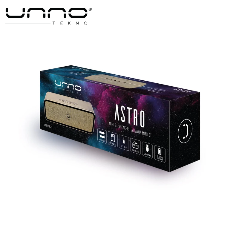 Bocina UNNO TEKNO Astro Mini Bluetooth Speaker 3.5 mm Micro SD Radio FM Dorado (SP9208GD)