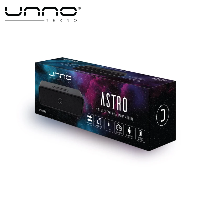 Bocina UNNO TEKNO Astro Mini Bluetooth Speaker 3.5 mm Micro SD Radio FM Negro (SP9208BK)