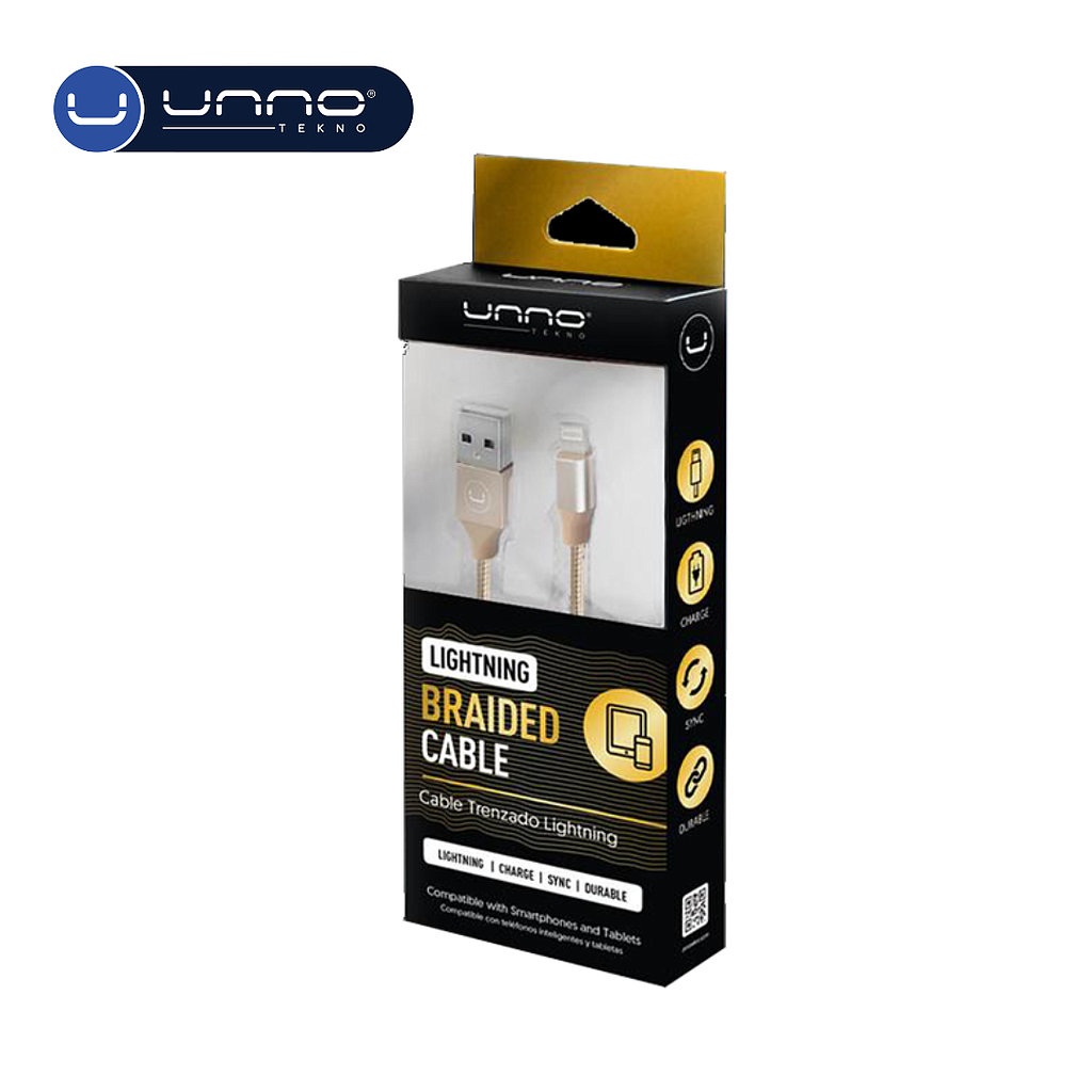 Cable UNNO TEKNO USB a Lightning Trenzado 1.5M Dorado (CB4061GD)