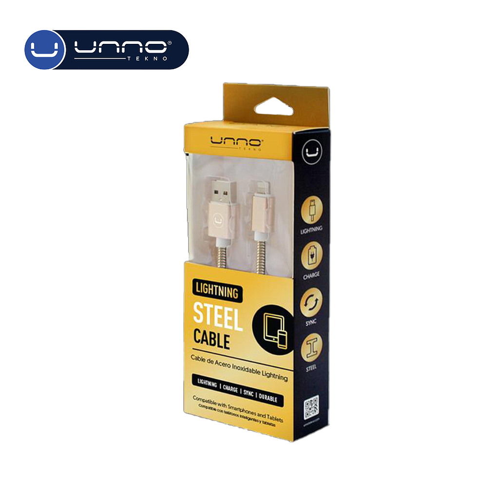 Cable UNNO TEKNO Acero Inoxidable USB a Lightning Dorado (CB4063GD)