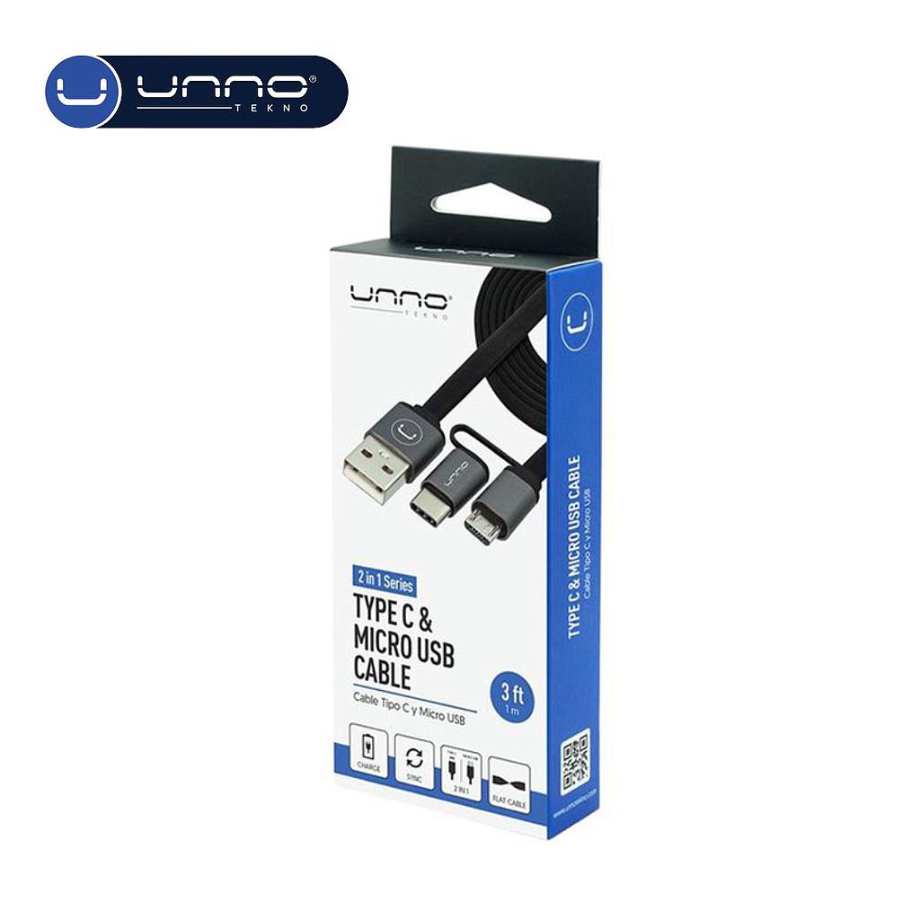 Cable UNNO TEKNO Tipo C y Micro USB 2 en 1 Series 1mts Gris (CB4056GY)