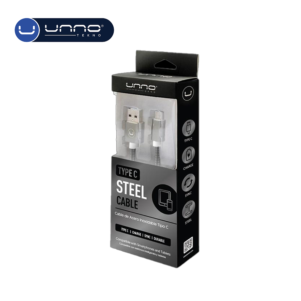 Cable UNNO TEKNO Acero Inoxidable Tipo C Gris (CB4063GY)