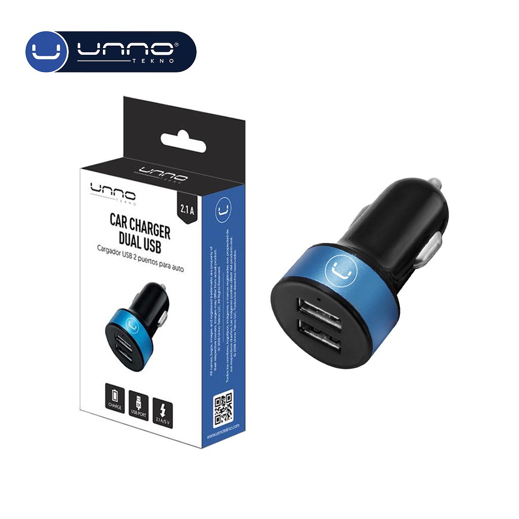 Cargador UNNO TEKNO para Carro Dual USB 2.1A 5V Negro (PW5002BK)