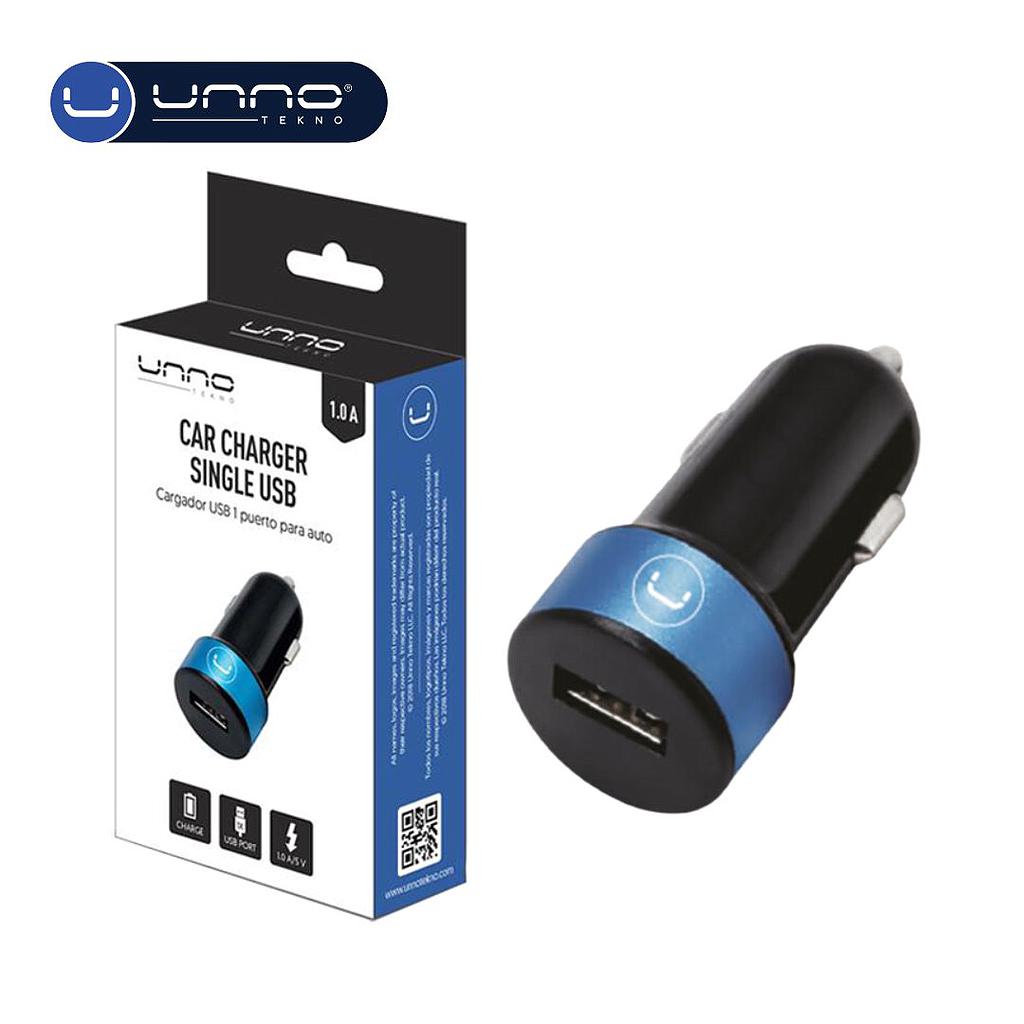 Cargador UNNO TEKNO para Carro USB 1.0A 5V Negro (PW5001BK)