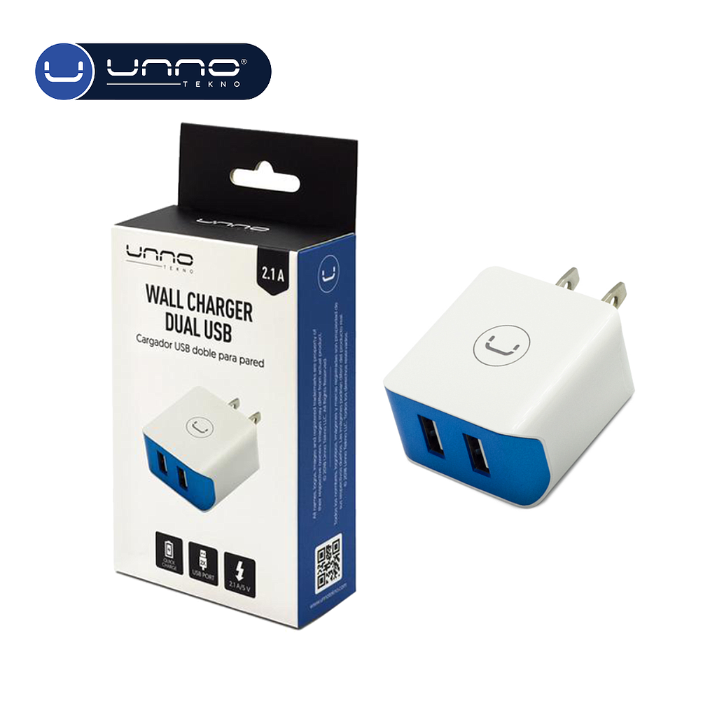 Cargador UNNO TEKNO Dual USB 2.1A 5V Blanco (PW5052WT)