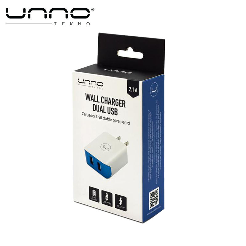 Cargador UNNO TEKNO Cargador de Pared Dual USB 2.1A 5V Blanco (PW5052WT)