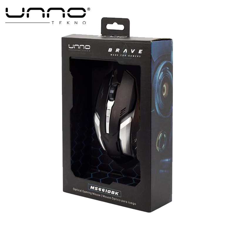 Mouse UNNO TEKNO BRAVE Optical Gaming con DPI ajustable (MS6610BK)