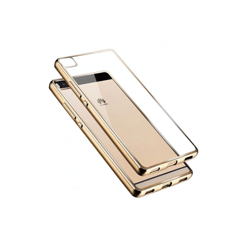 Protector Hule Huawei P8 Lite Transparente Marco Dorado