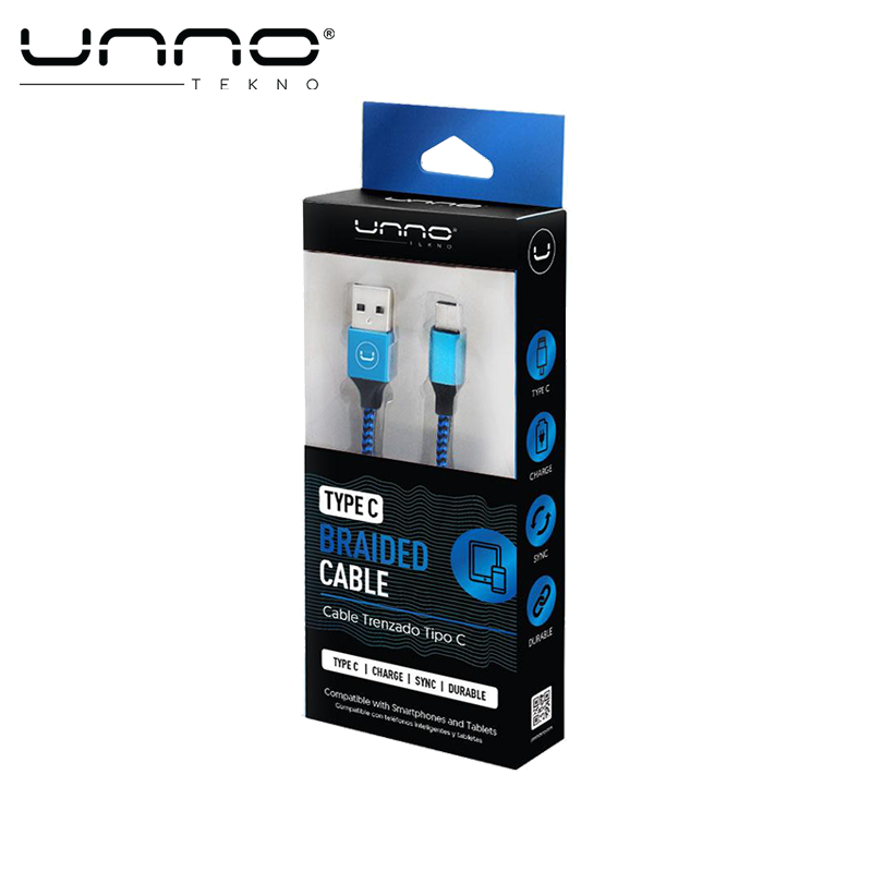 Cable UNNO TEKNO USB a Tipo C Trenzado 1.5M Azul (CB4061BL)