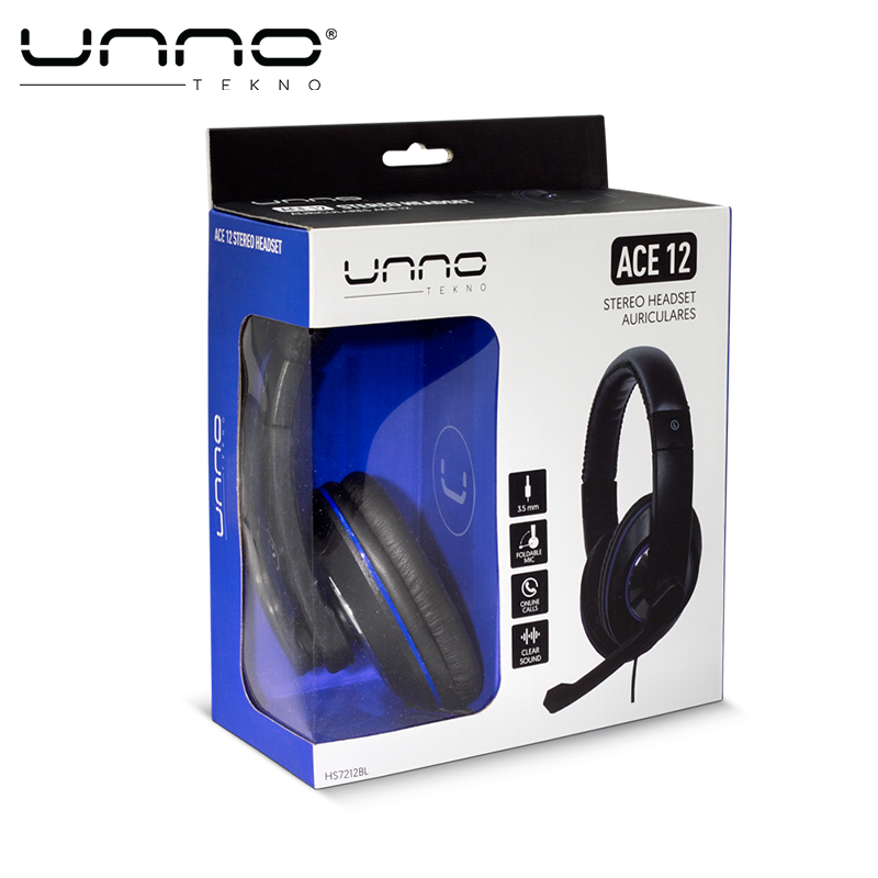 Audifono UNNO TEKNO Ace 12 Stereo 3.5 mm Negro con Azul (HS7212BL)