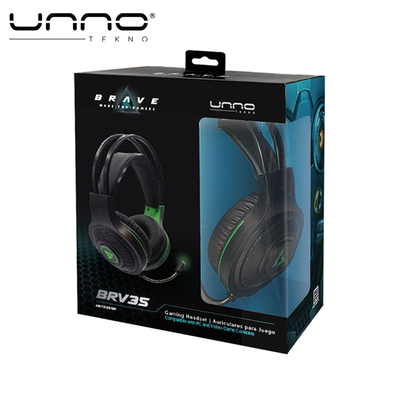 Audifono UNNO TEKNO Brave Gaming 3.5 mm Negro con Verde (HS7235GN)