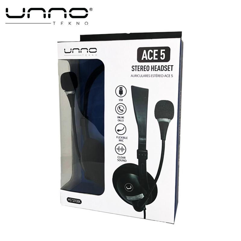 Audifono UNNO TEKNO Ace 5  USB con Microfono Negro (HS7205BK)