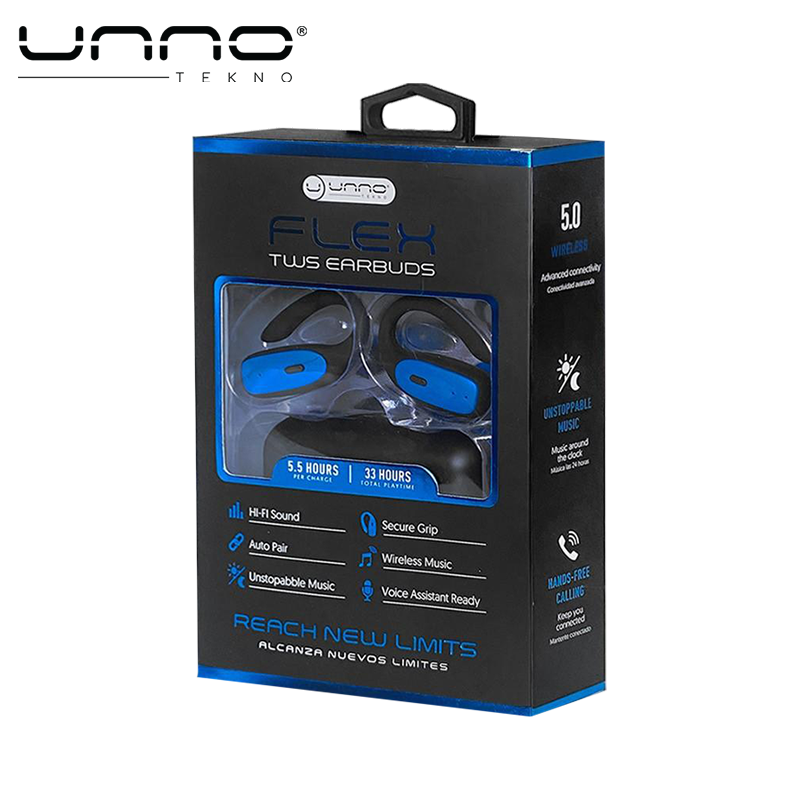 Audifono UNNO TEKNO Flex TWS Earbuds Negro con Azul (HS7503BL)