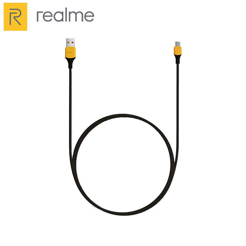 Cable Trenzado Realme USB a Tipo C 18W Negro con Amarillo (RMW2189)
