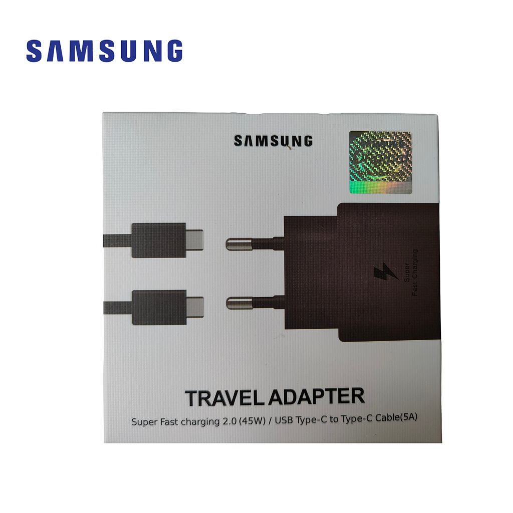 Kit Cargador Samsung USB C a USB C 45W 5A Negro (TA845) Euro