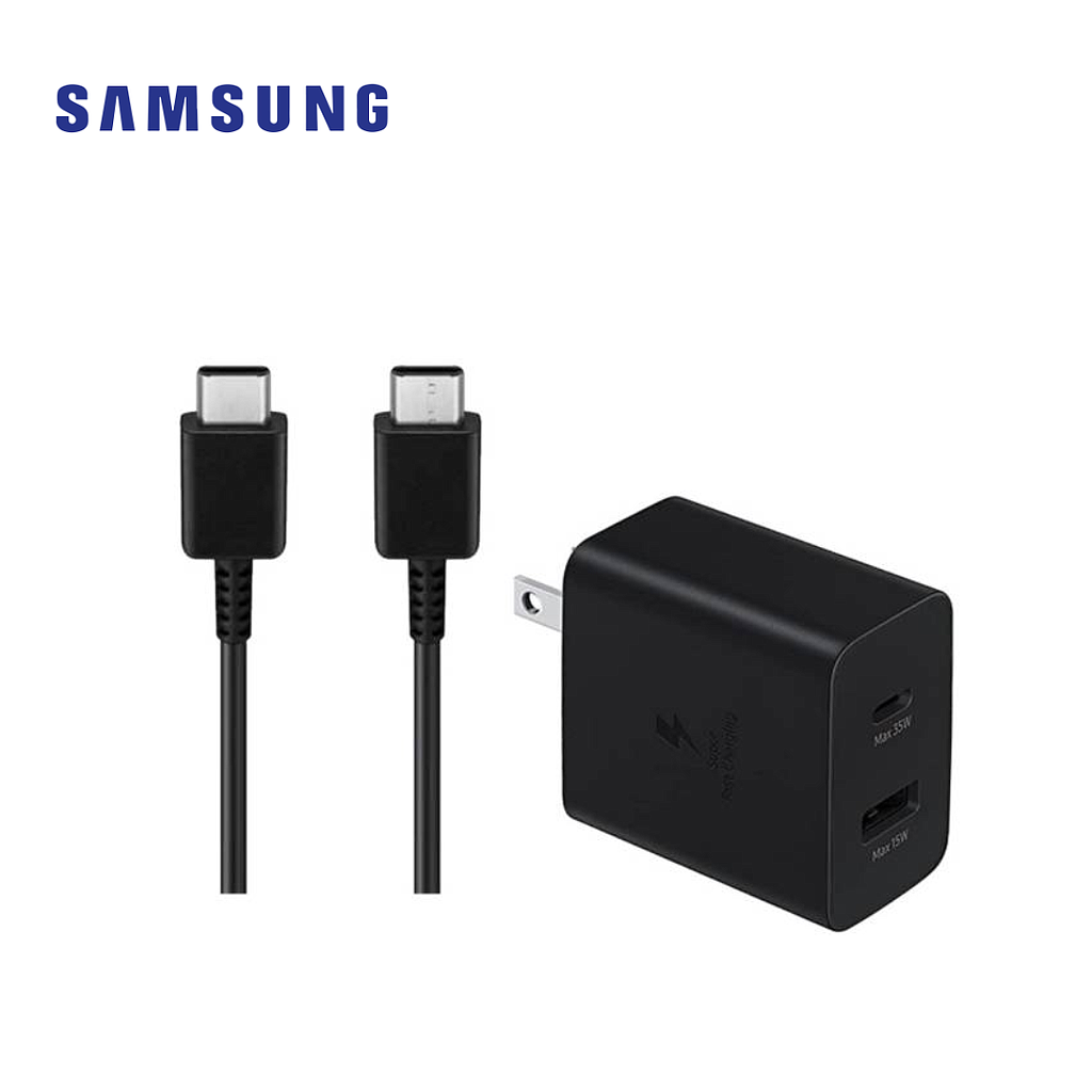 Kit Cargador Samsung PD Adapter 35W Tipo USB-C y Tipo USB-A  Con cable Negro 