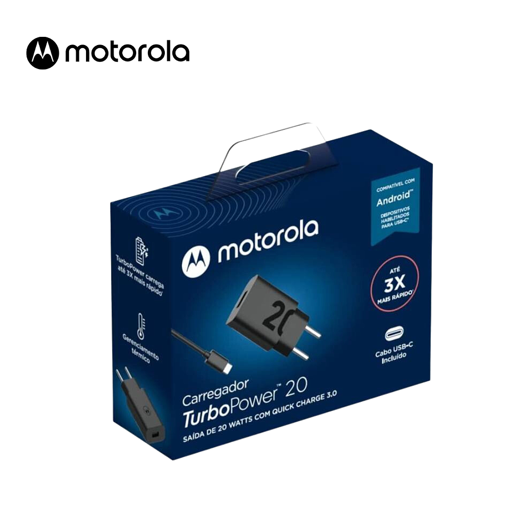 Cargador Motorola Turbo Power 20W con cable Tipo C a Tipo C 1m Negro