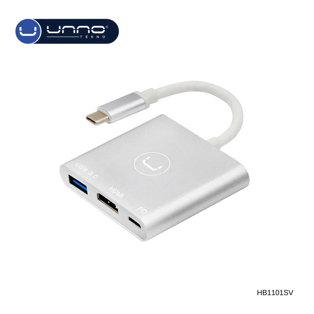 Hub UNNO TEKNO 3 en 1 Tipo CUSB-C a USB-A UNNO TEKNO (HB1101SV)