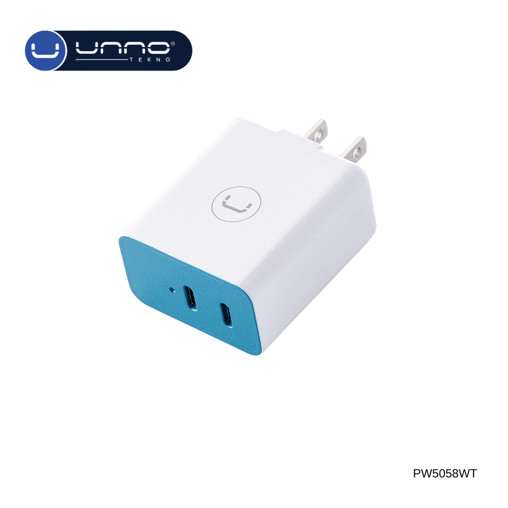 Cargador UNNO TEKNO PD30W Dual USB-C Blanco (PW5058WT)