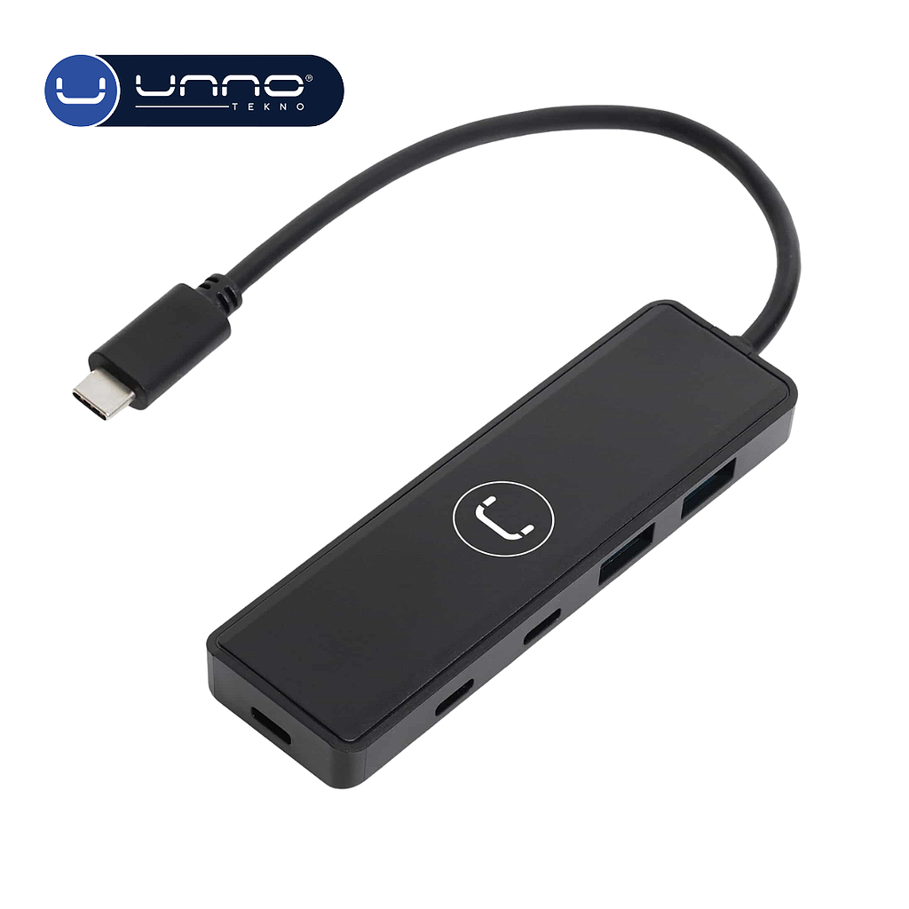 Hub UNNO TEKNO de 4 puertos USB-C a USB-A (HB1012BK)