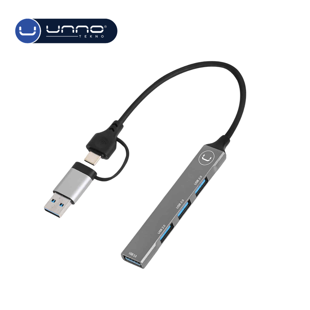 Hub UNNO TEKNO de 4 puertos 2 en 1 USB-A Y USB-C (HB1014SV)