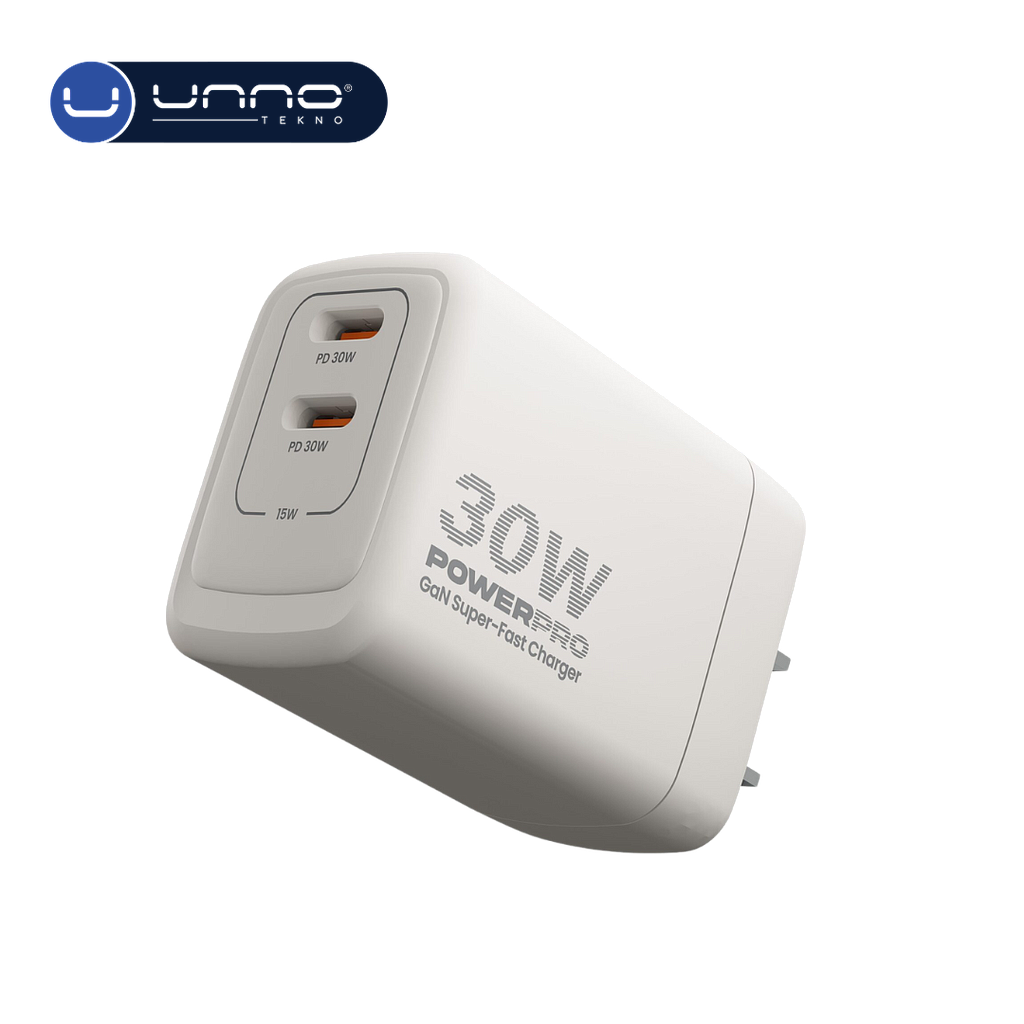 Cargador UNNO TEKNO PowerPro PD 30w Dual USB-C Blanco (PW5064WT)