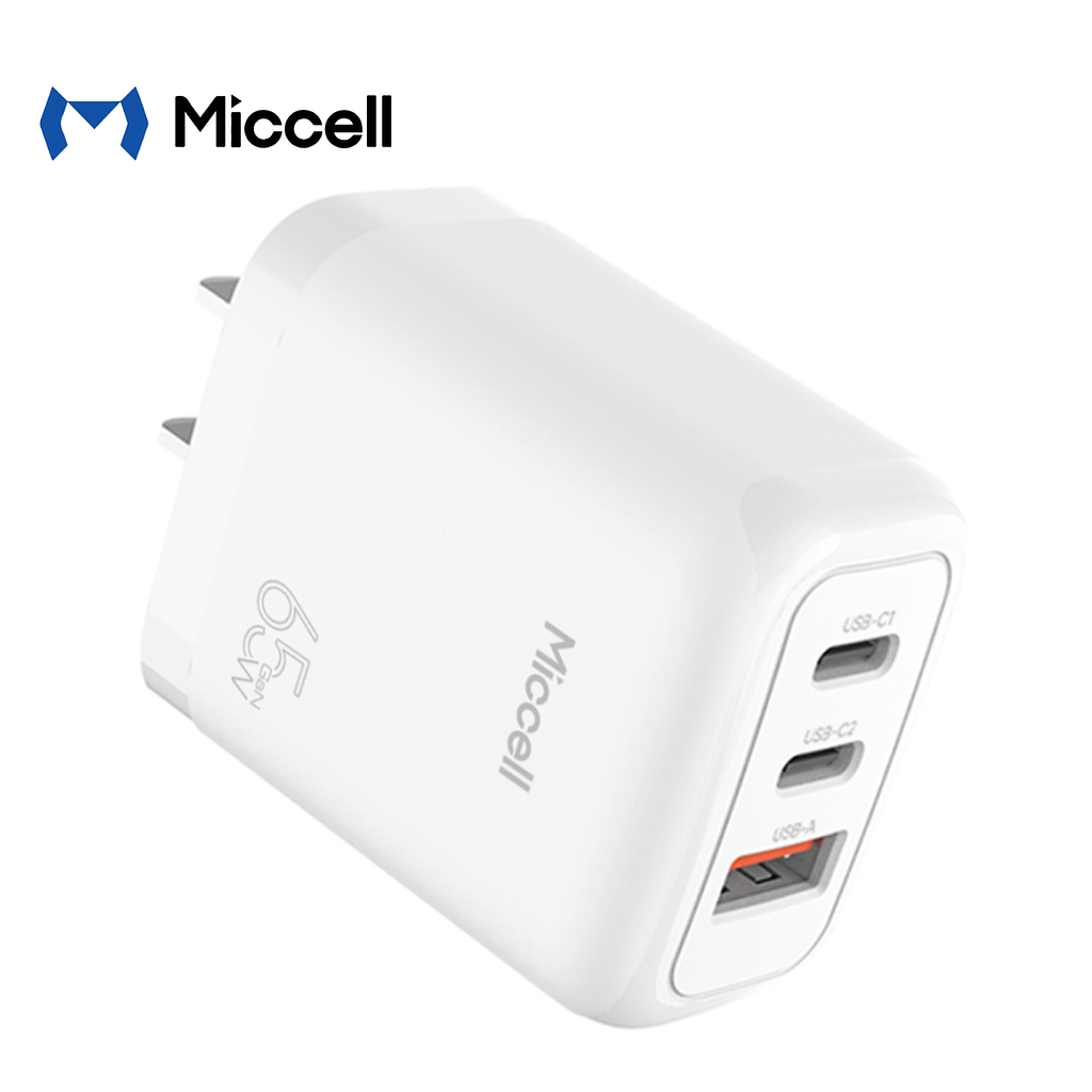 Cargador Miccell 2 Puertos USB-C + 1 Puerto USB-A 65w(VQ-T12)
