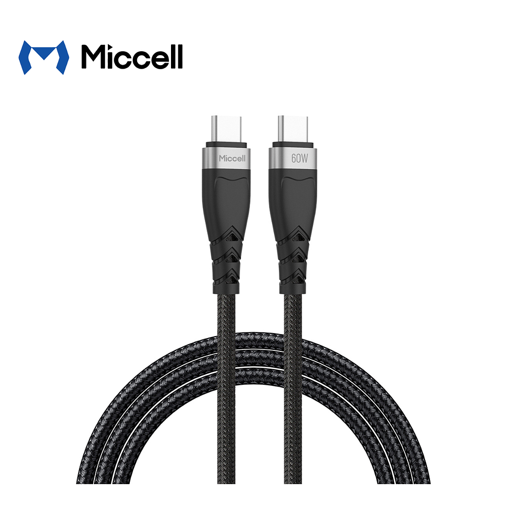Cable Miccell Trenzado Tipo USB-C A USB-C 60W 1.2m Negro (VQ-D16)