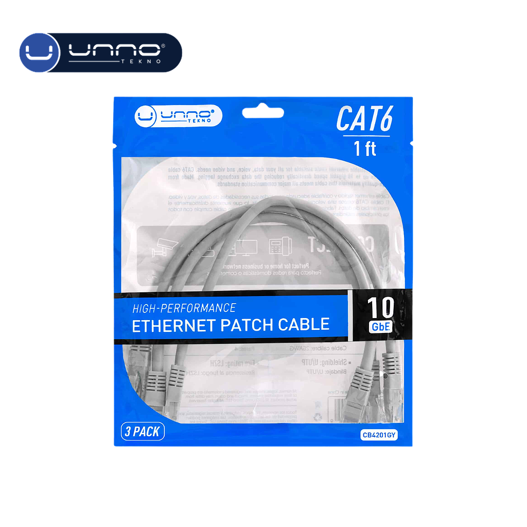 Cable UNNO TEKNO de red ethernet CAT6 pack de 3 0.3mt(CB4301GY)