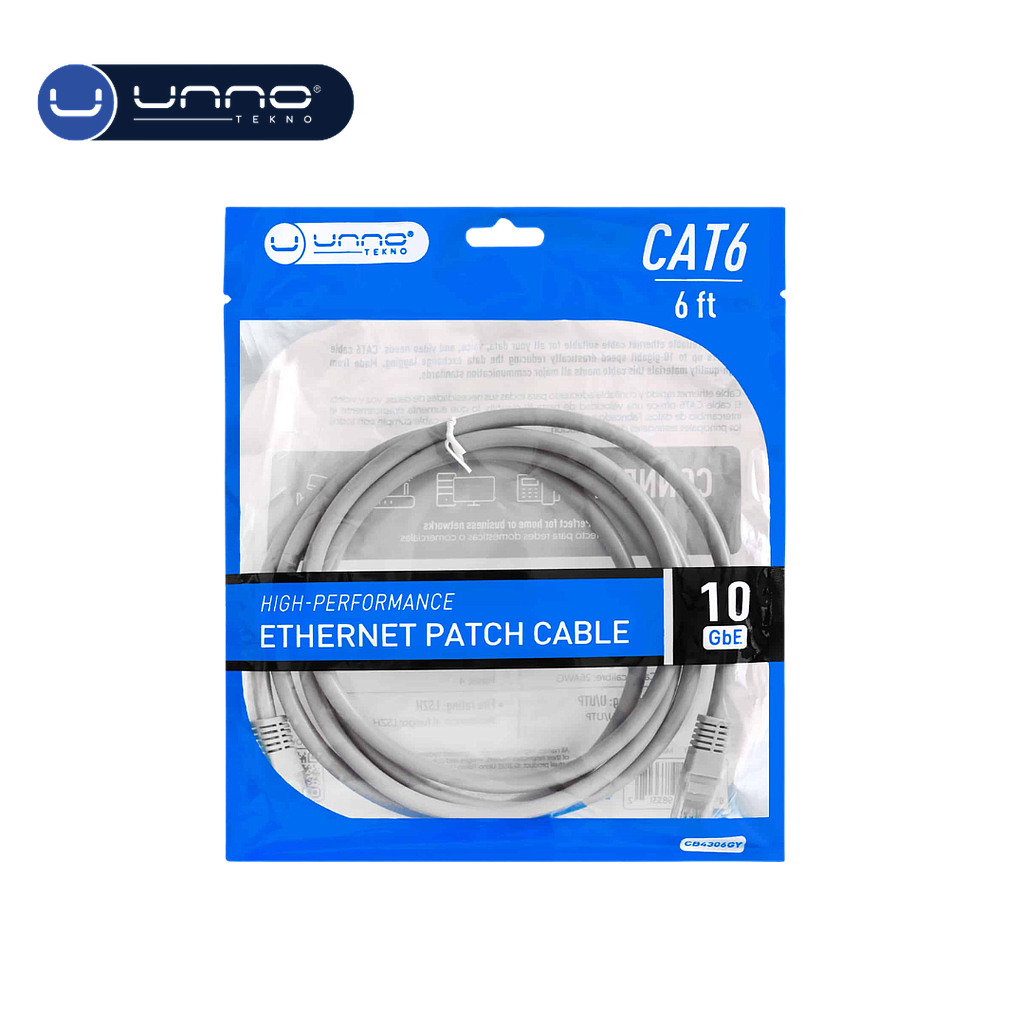 Cable UNNO TEKNO de red ethernet CAT6 6FT (CB4306GY)