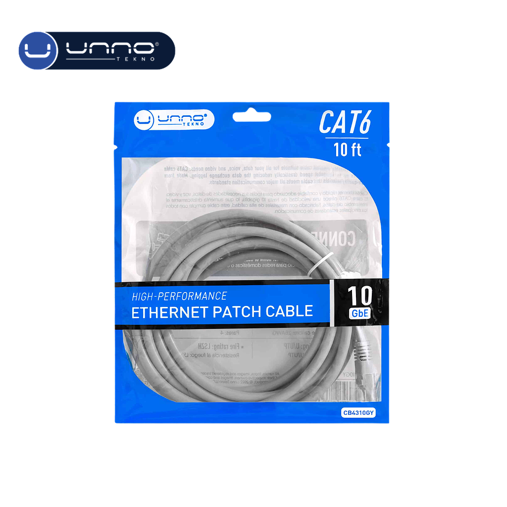 Cable UNNO TEKNO de red ethernet CAT6 10FT (CB4310GY)