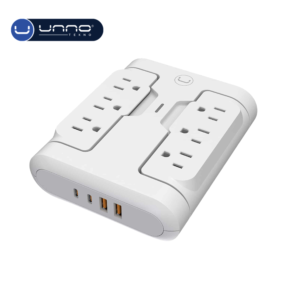 Regleta DE Pared 6 Tomas en 1 UNNO TEKNO Dual 2USB-C y 2USB-A Blanco (PW5086WT)