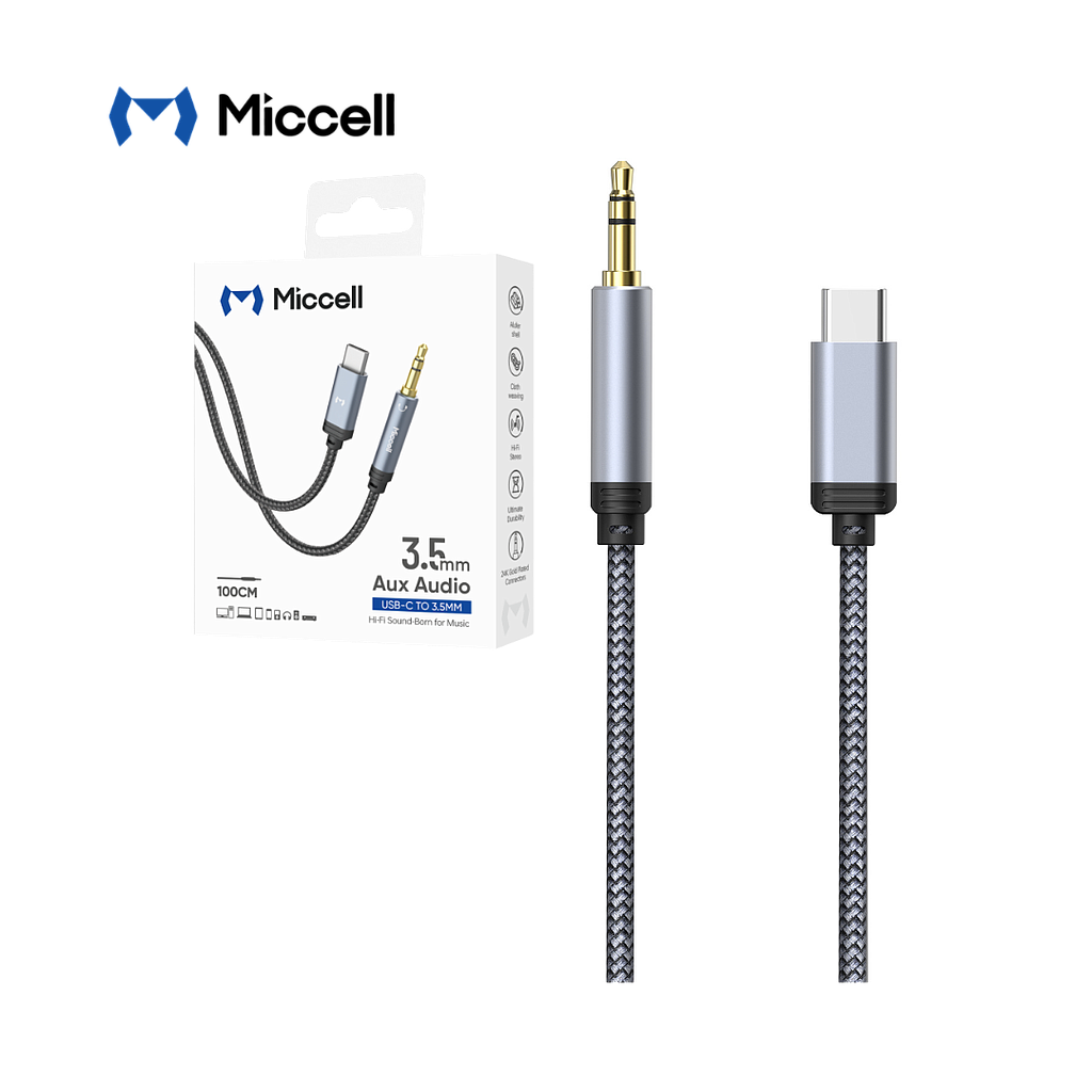 Adaptador Miccell USB-C + 3.5mm 1mt Gris (VQ-AUX002)