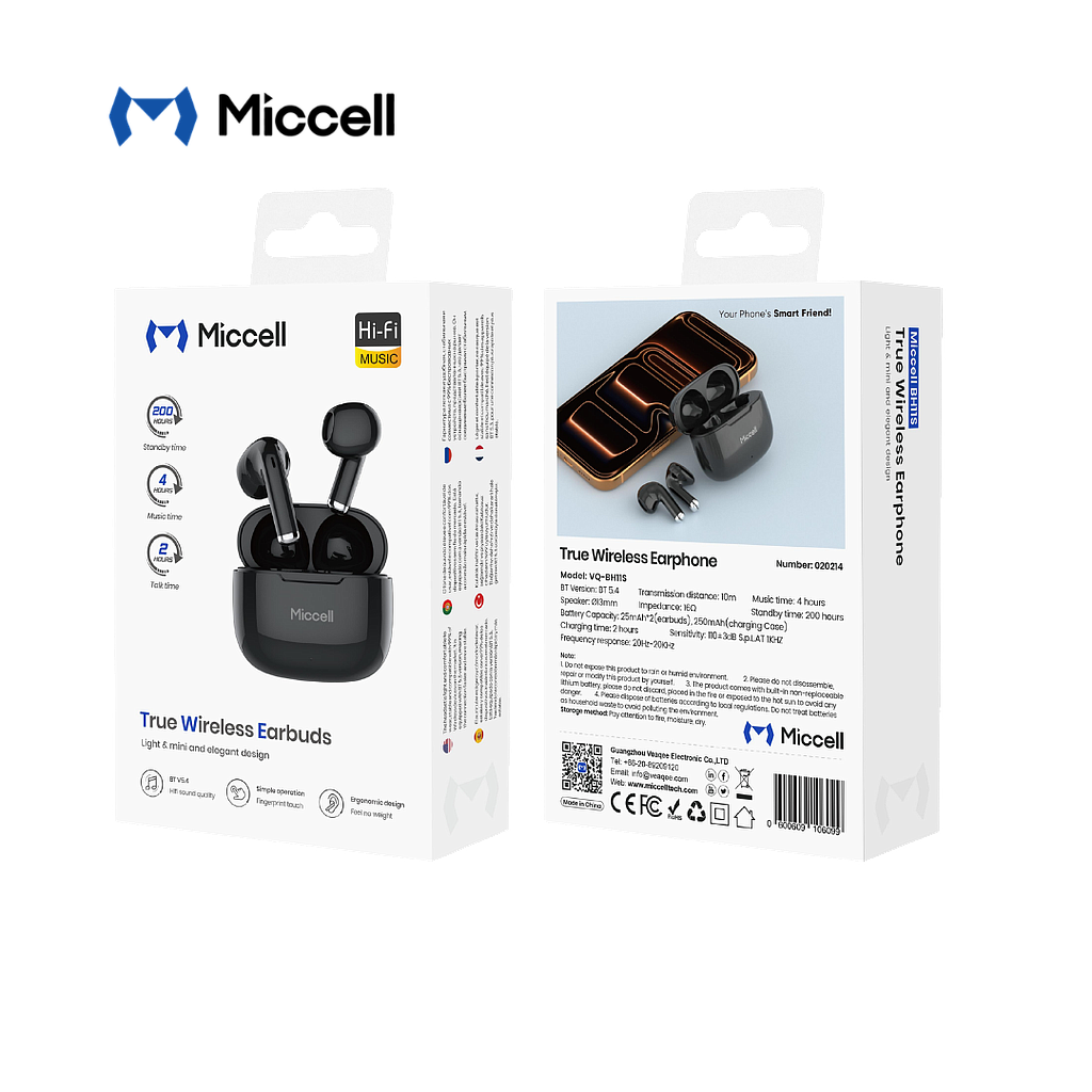 Audifono Miccell VQ-BH11S Negro