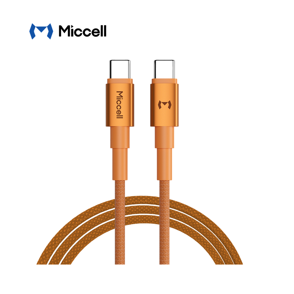Cable Miccell Trenzado Tipo USB-C A USB-C 60W 1.5m Naranja (VQ-D34)