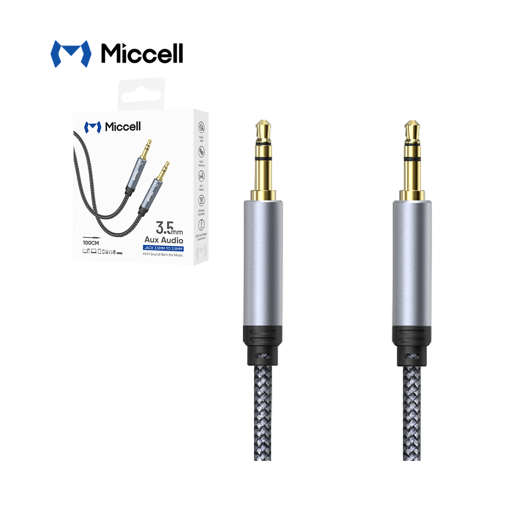 Adaptador Miccell 3.5mm + 3.5mm 1mt Gris (VQ-AUX002)